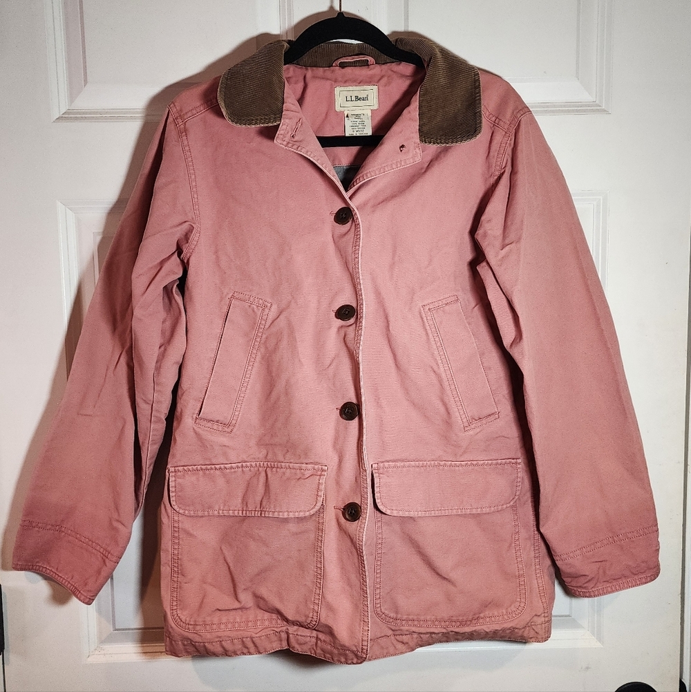 L.L. Bean Women's Dusty Rose Utility Jacket Brown Corduroy Collar Cotton Small